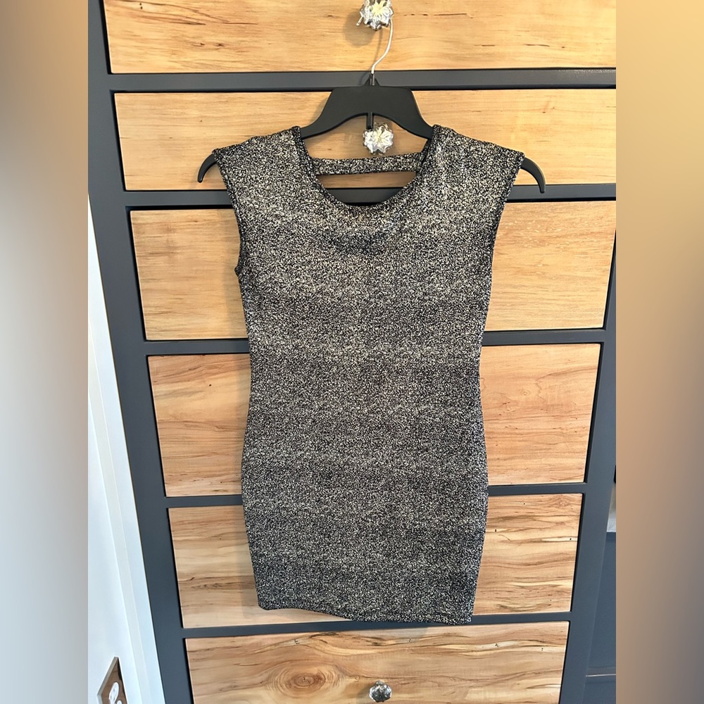 Shimmery Gold/black minidress.  Size Medium